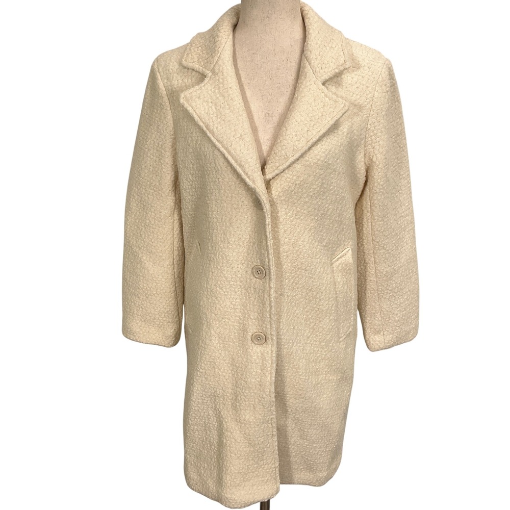 Abercrombie Fitch Dad Coat Women SP Beige Cream Curly Quiet‎ Luxury Neutral Wool